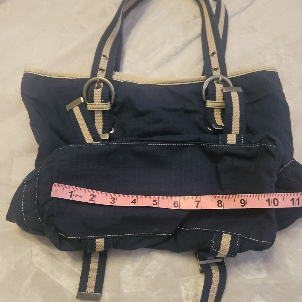 Y2K OLD Navy Bag Purse Navy Blue Ripstop Canvas grommet handles Grunge Gorpcore - Picture 11 of 15